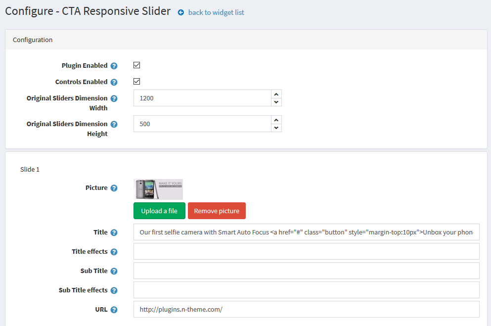 nopCommerce slider admin settings