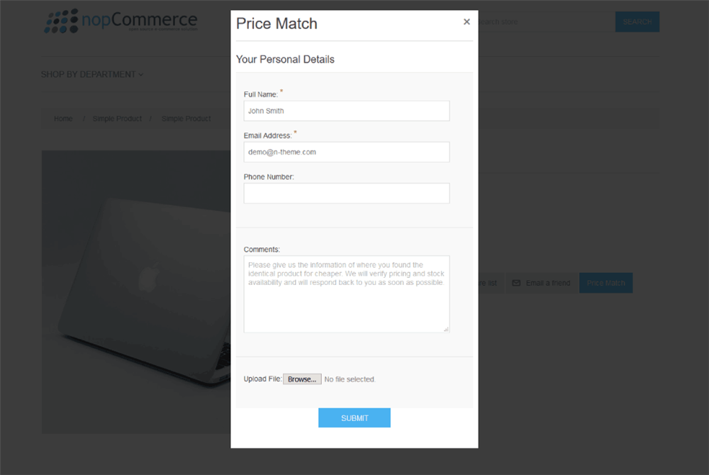 nopCommerce price match desktop