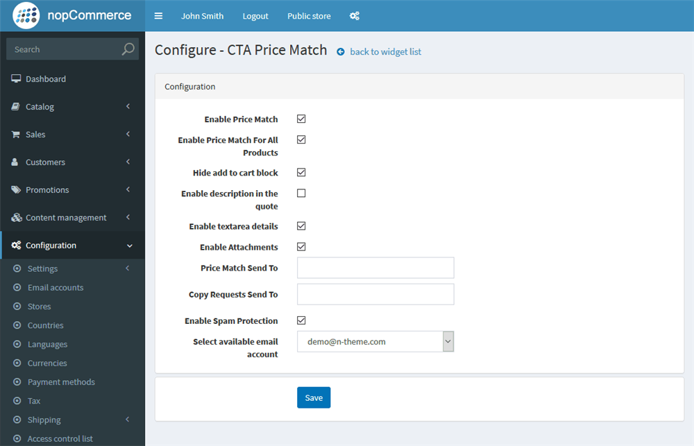 nopCommerce price match admin