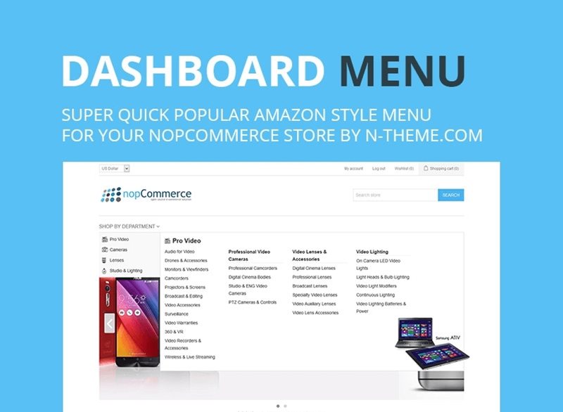 NopCommerce Dashboard Amazon Style Menu